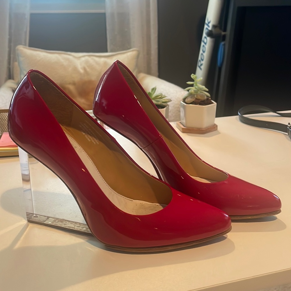 MAISON MARTIN MARGIELA X HM RED PATENT Wedges w Clear Heel 39 / US 8.5